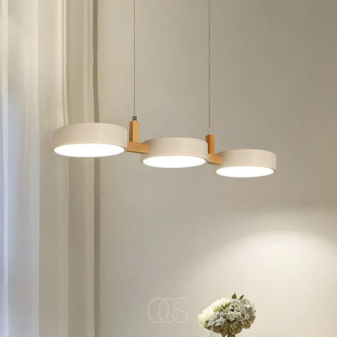 Lampa Wisząca Okrągła LED z Drewnianymi Detalami