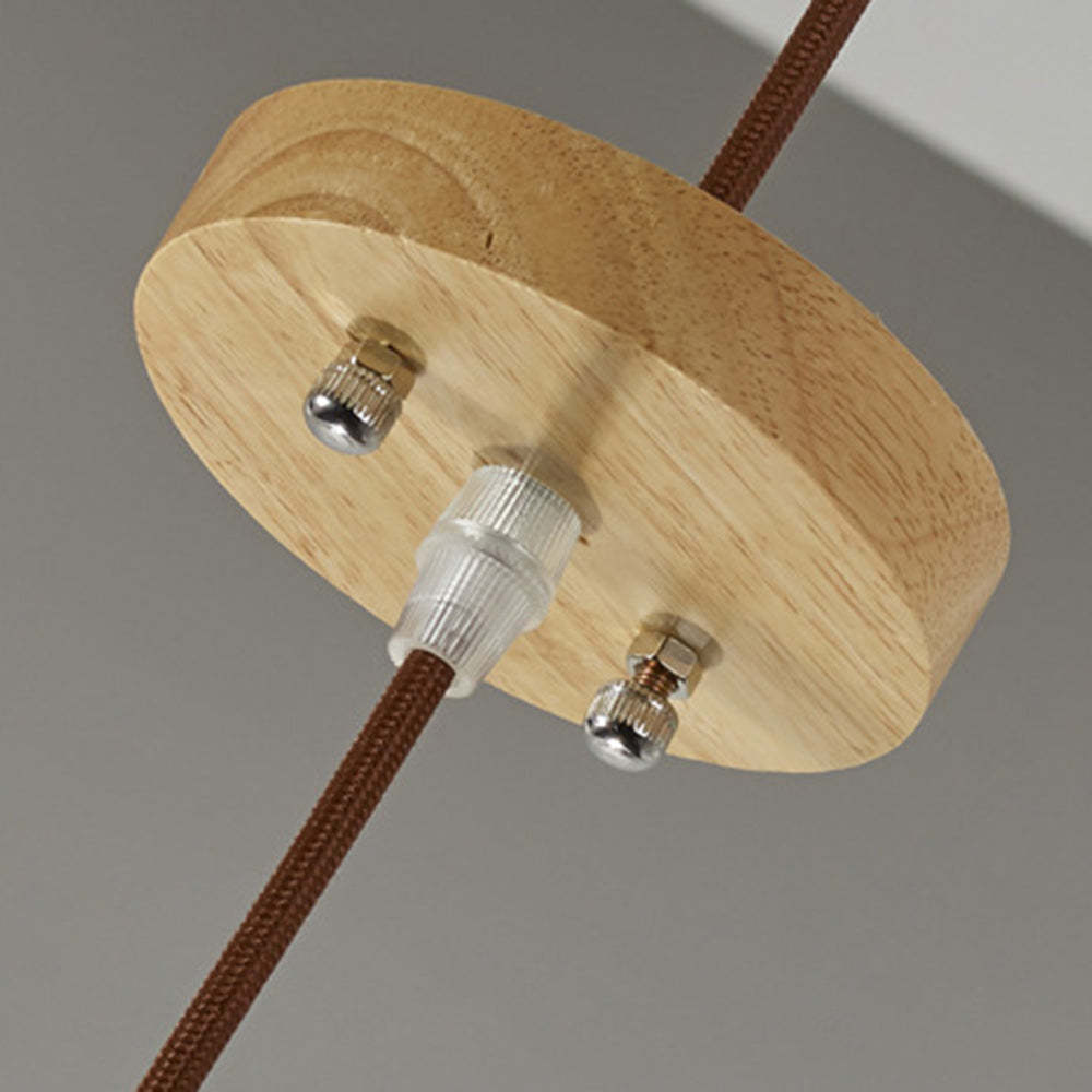 Lampa Wisząca Skandynawska z Drewnianymi Listwami i Tekstylnym Kloszem
