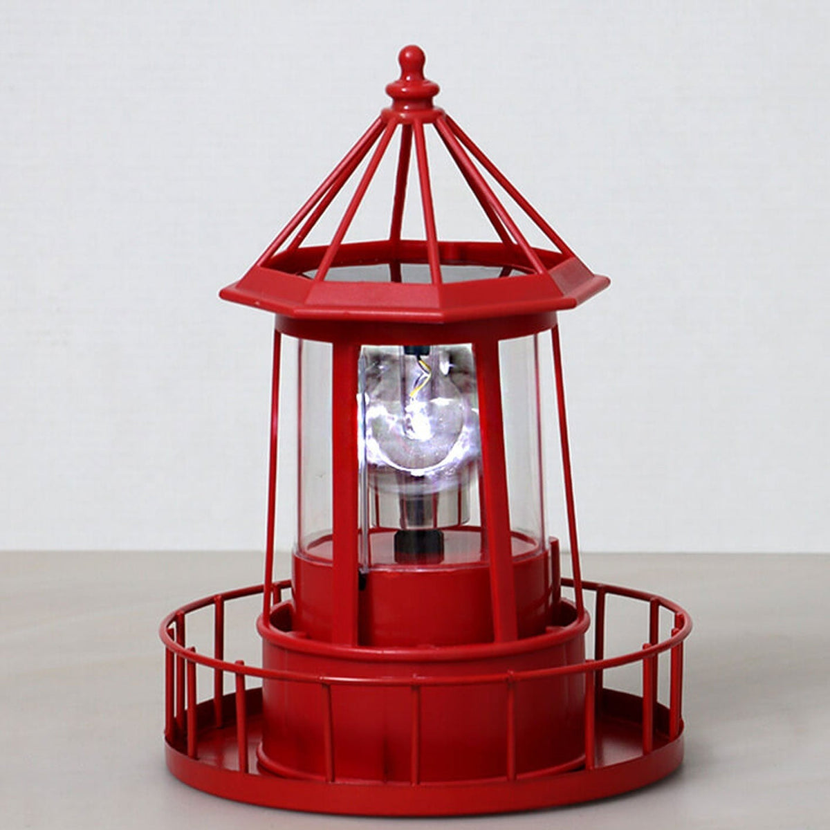 Lampa Ogrodowa Solarna w Kształcie Latarni Morskiej z Obrotowym Światłem