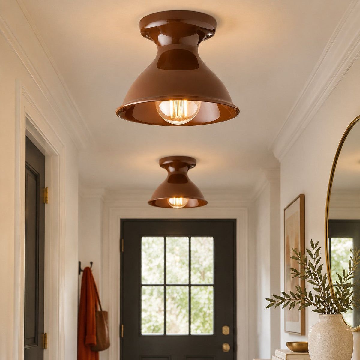 Lampa Sufitowa Natynkowa Retro z Ceramicznym Kloszem w Kształcie Klepsydry