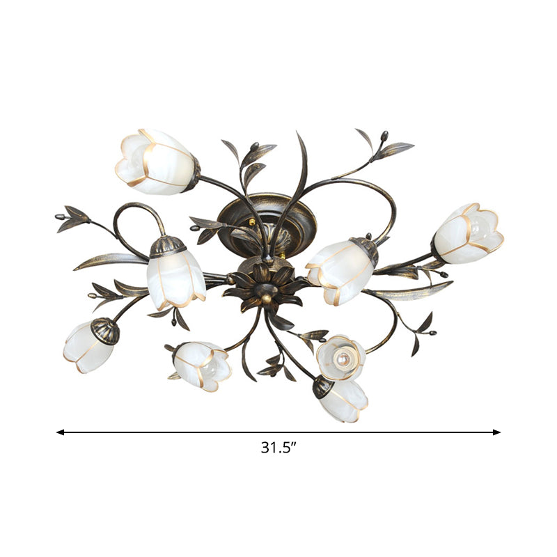 Lampa Sufitowa Vintage z Kwiatowym Motywem i Kloszami w Kształcie Tulipanów