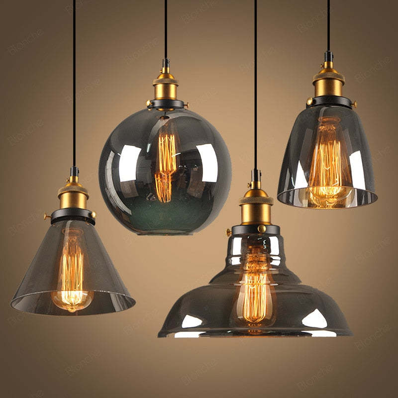 Lampa Wisząca Industrialna ze Szklanym Kloszem i Regulowanym Kablem
