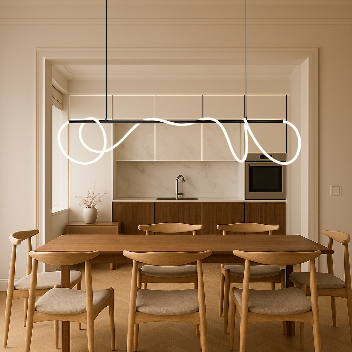 Lampa Wisząca Minimalistyczna z Falistym Przewodem Świetlnym nad Stół