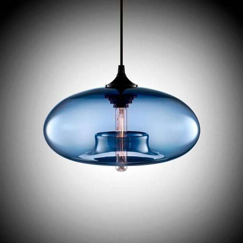 Lampa Wisząca Modernistyczna ze Szklanym Kloszem w Kształcie Elipsy