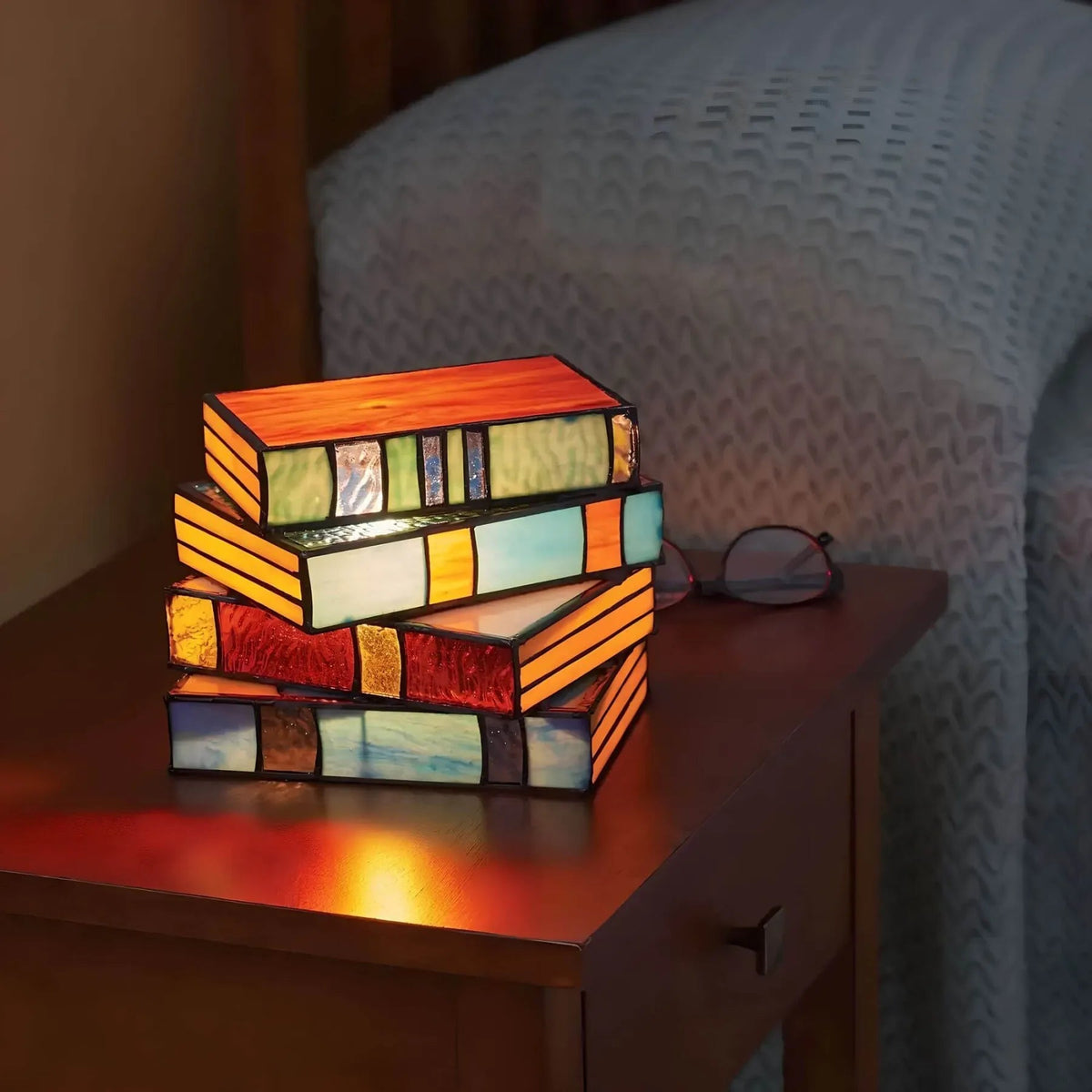 Lampka Nocna Witrażowa w Kształcie Książek Styl Retro Vintage