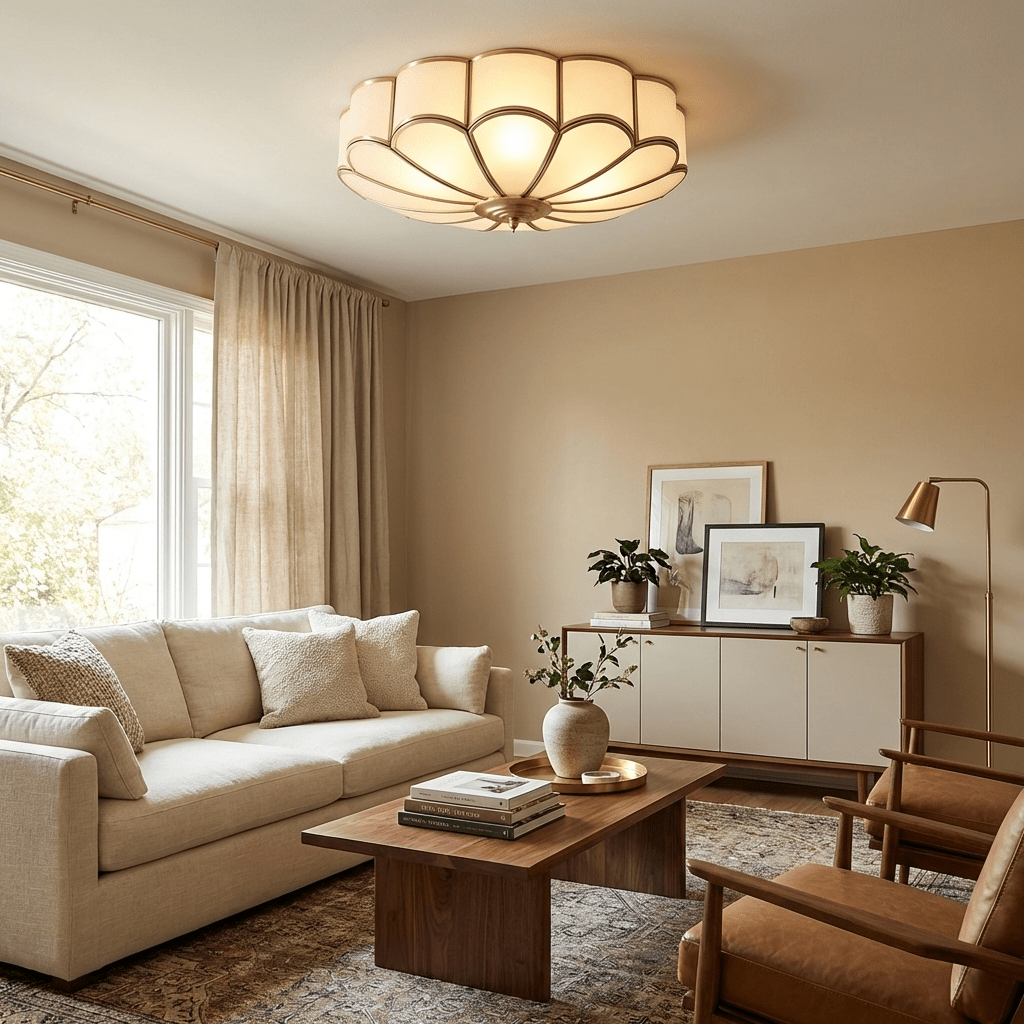 Lampa Sufitowa Art Deco z Matowymi Kloszami w Kształcie Kwiatu