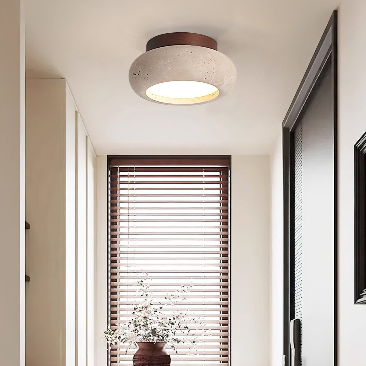 Lampa Sufitowa Bohemian z Okrągłym Kloszem z Trawertynu