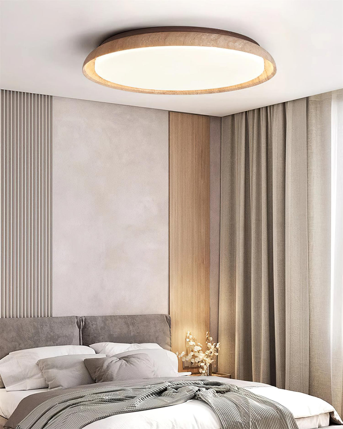 Lampa Sufitowa Rustykalna z Pierścieniem z Trawertynu