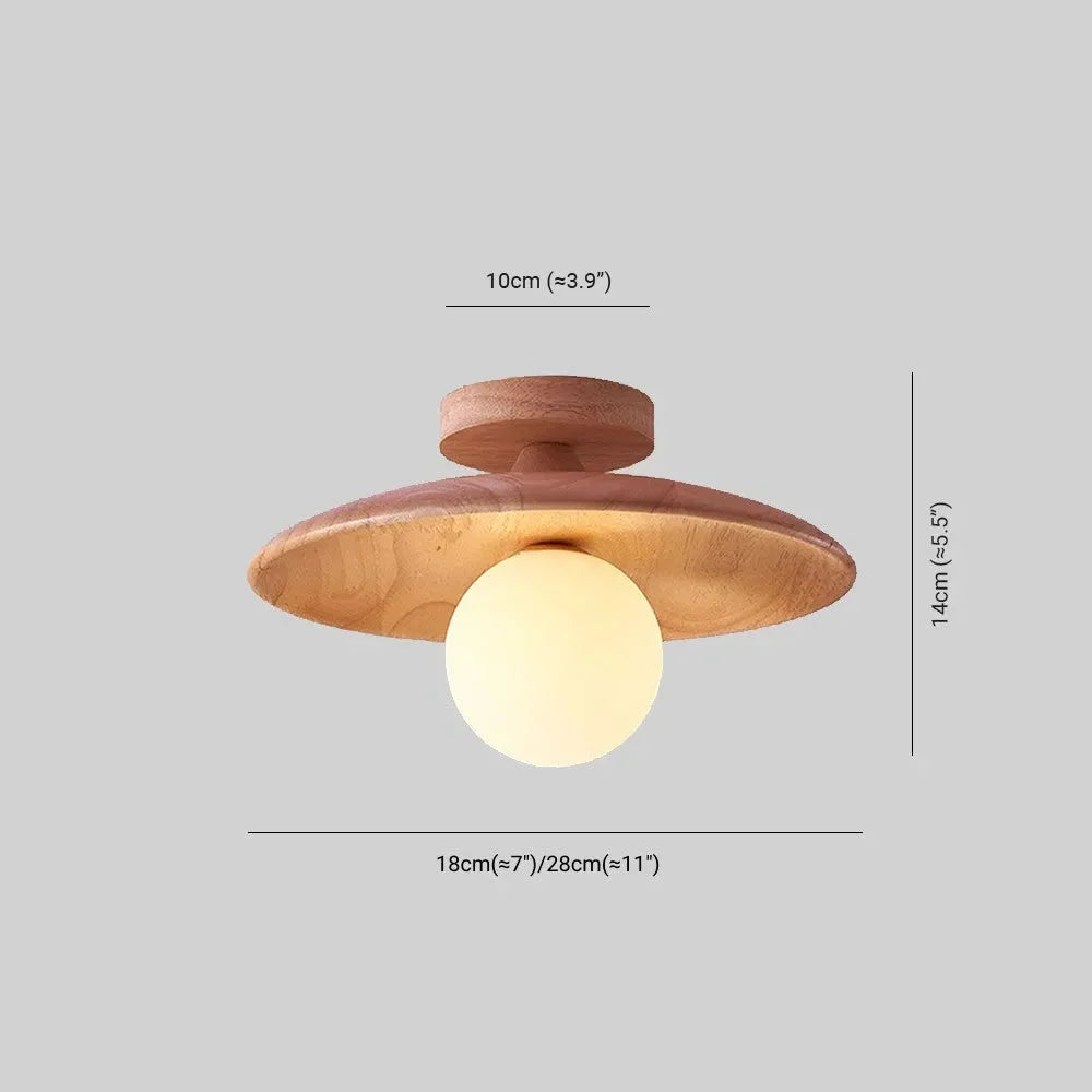 Lampa Sufitowa Skandynawska z Drewnianym Kloszem i Szklaną Kulą