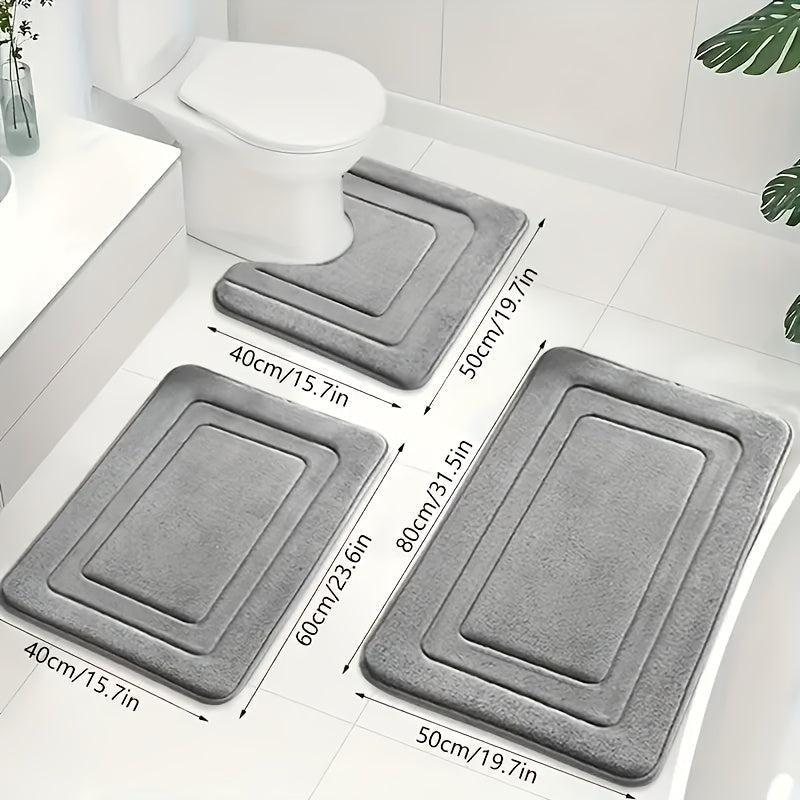 Zestaw Dywaników Łazienkowych z Memory Foam z Matą pod Toaletę Antypoślizgowy Trzy Sztuki