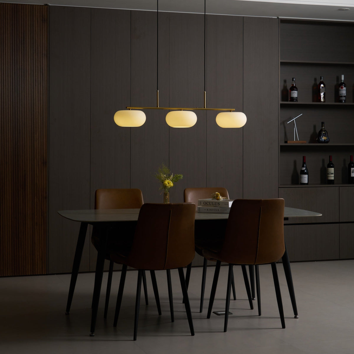 Lampa Wisząca Liniowa z Trzema Mlecznymi Kloszami - 7