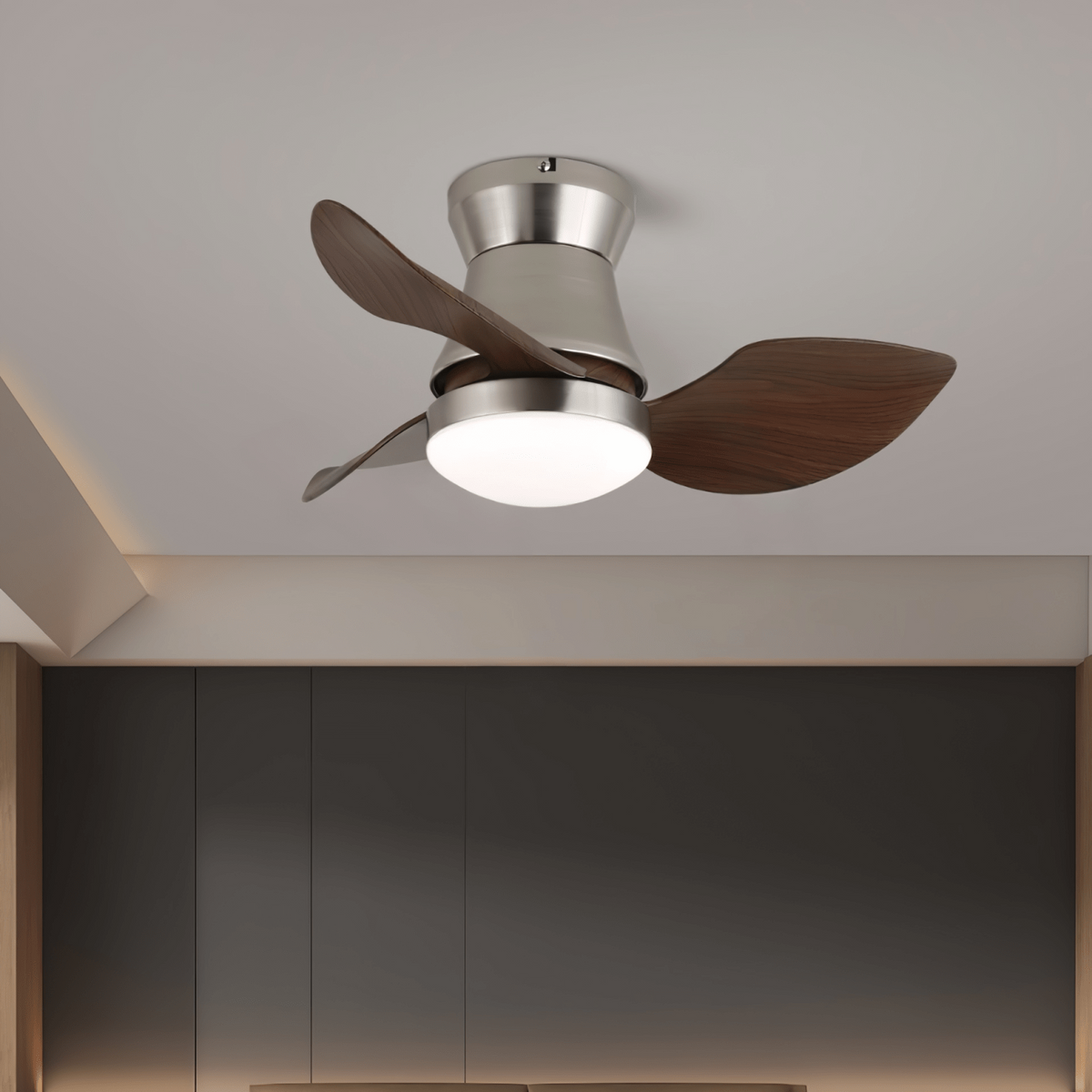 Wentylator Sufitowy z Oświetleniem LED Nikiel i Orzech 60 Cm - 9