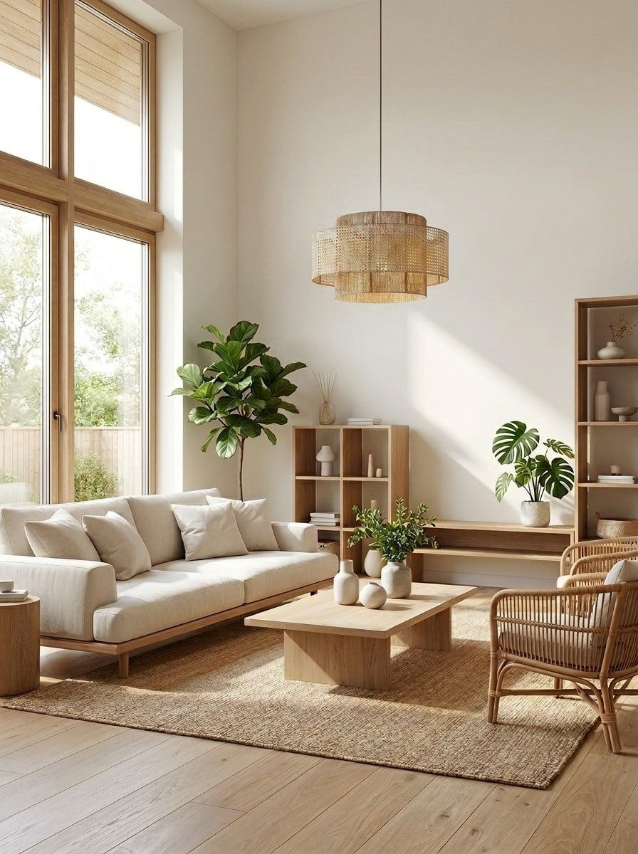 Lampa Wisząca Rattanowa z Abażurem z Liny Konopnej Japandi - 2