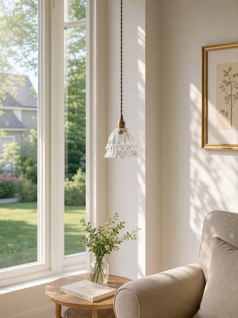 Lampa Wisząca Szklana w Kształcie Meduzy z Bursztynowym Kloszem - 2