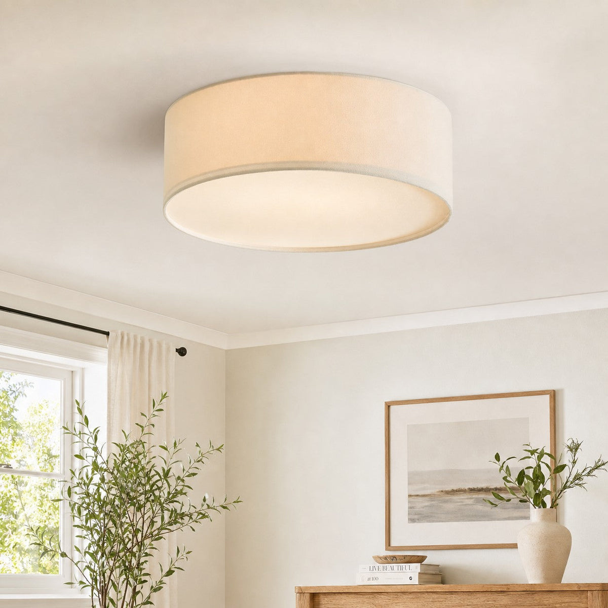 Lampa Sufitowa Drum z Lnianym Kloszem, Ø45,7 Cm - 12