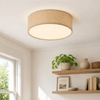 Lampa Sufitowa Drum z Lnianym Kloszem, Ø45,7 Cm - Biała struktura lnu