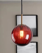 Lampa Wisząca Kula z Fakturowanym Szklanym Kloszem - Czerwony