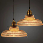 Lampa Wisząca ze Żebrowanym Szklanym Kloszem - Bursztynowy