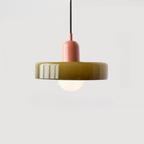 Lampa Wisząca Bauhaus z Dwukolorowym Szklanym Kloszem - Różowy i zielony