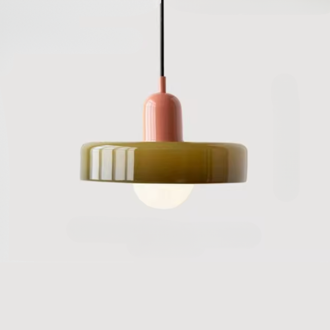 Lampa Wisząca Bauhaus z Dwukolorowym Szklanym Kloszem - Różowy i zielony