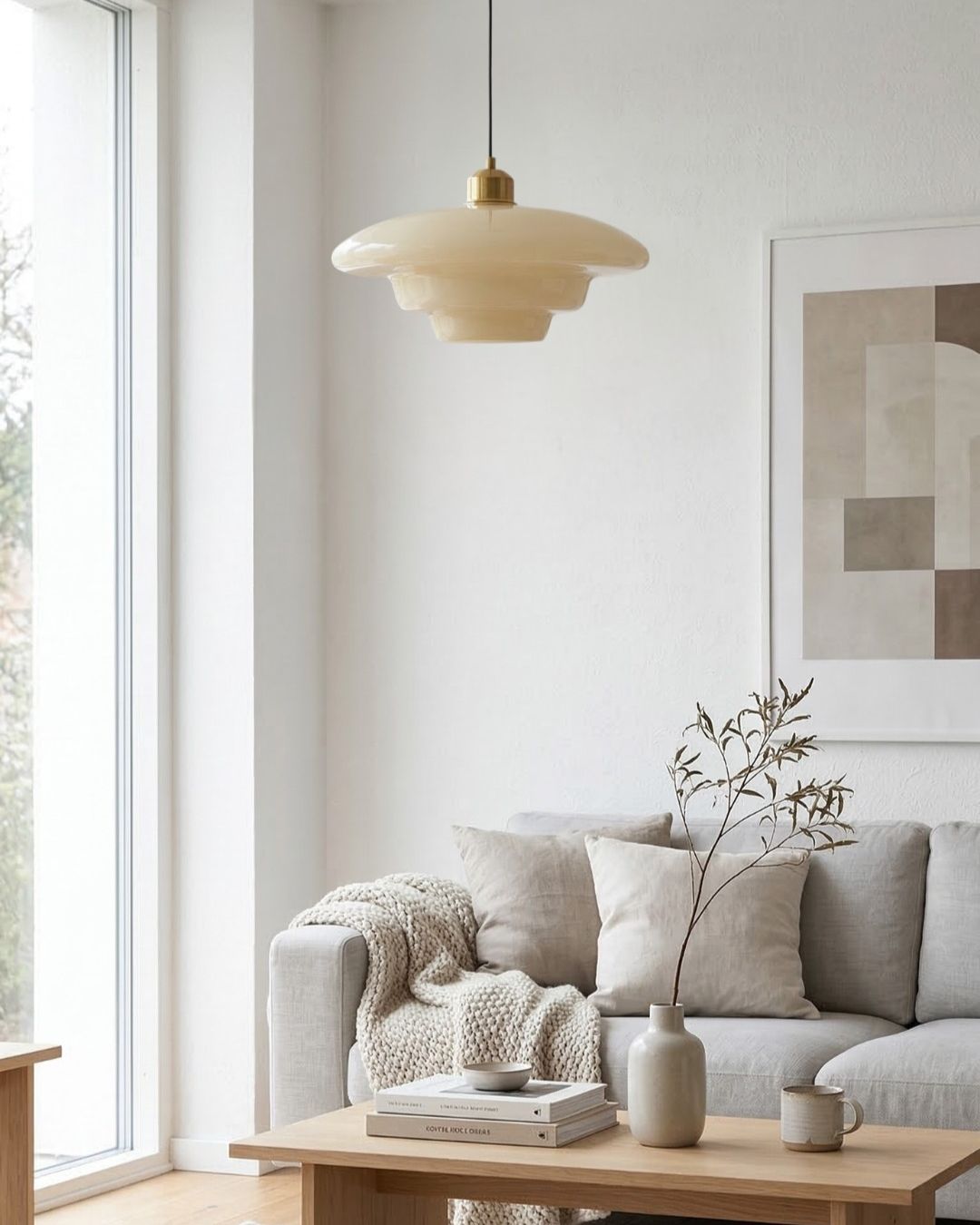Lampa Wisząca Mid-Century z Opałowym Szklanym Kloszem