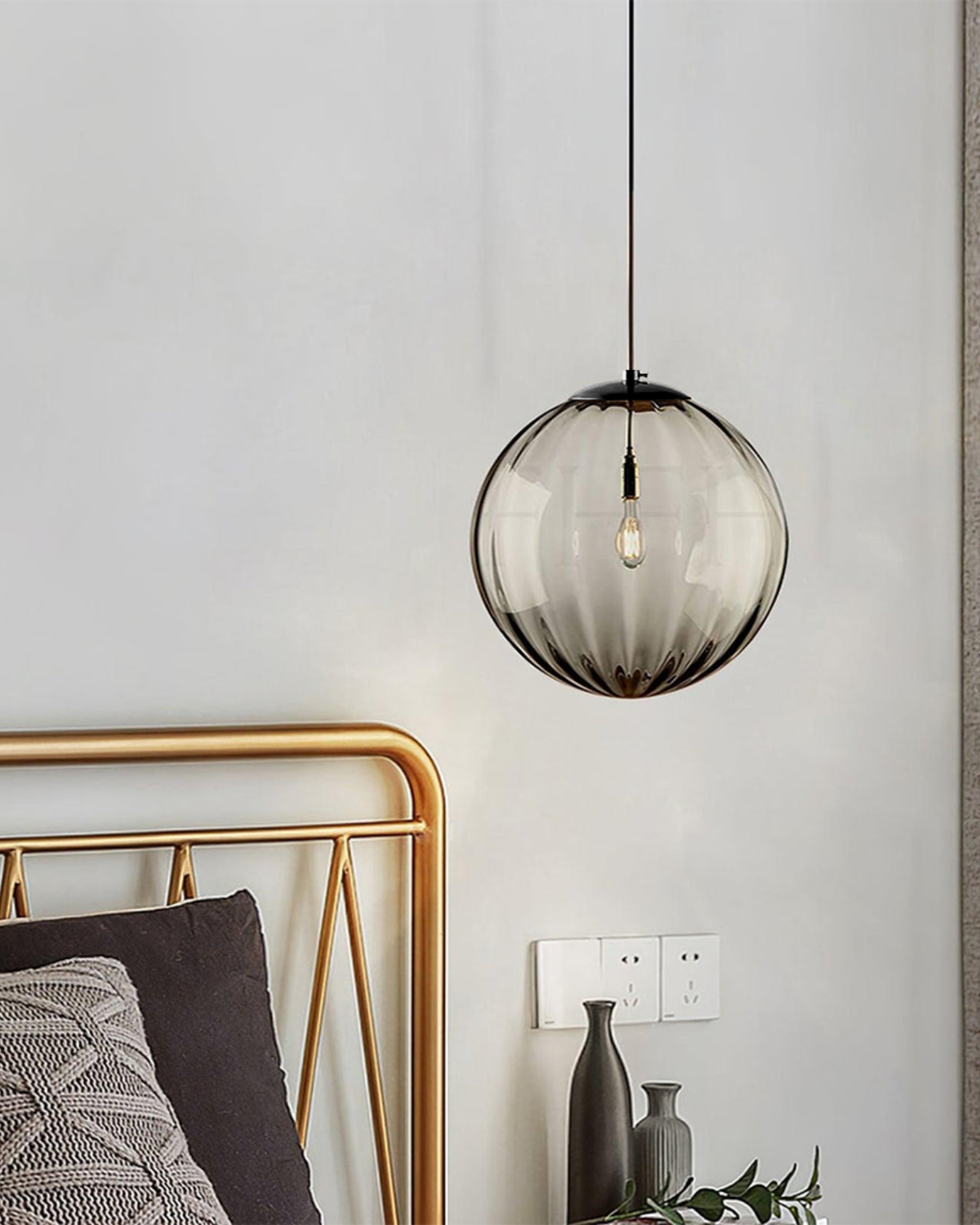 Lampa Wisząca Kula z Fakturowanym Szklanym Kloszem - 11