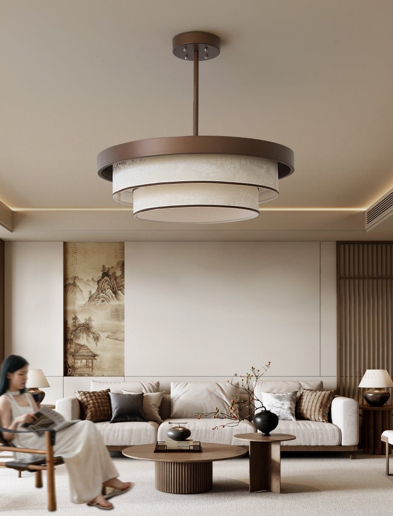 Lampa Wisząca Trzystopniowa z Tkaninowymi Kloszami - 10