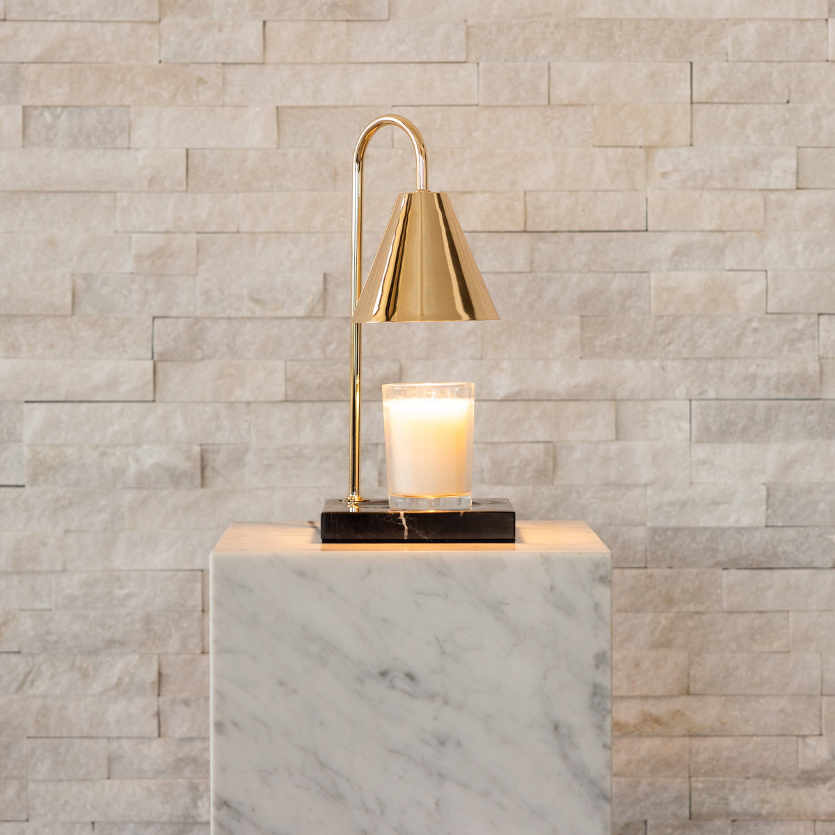 Lampa Podgrzewacz do Świec z Efektem Marmuru - Złoto z czarnym marmurem