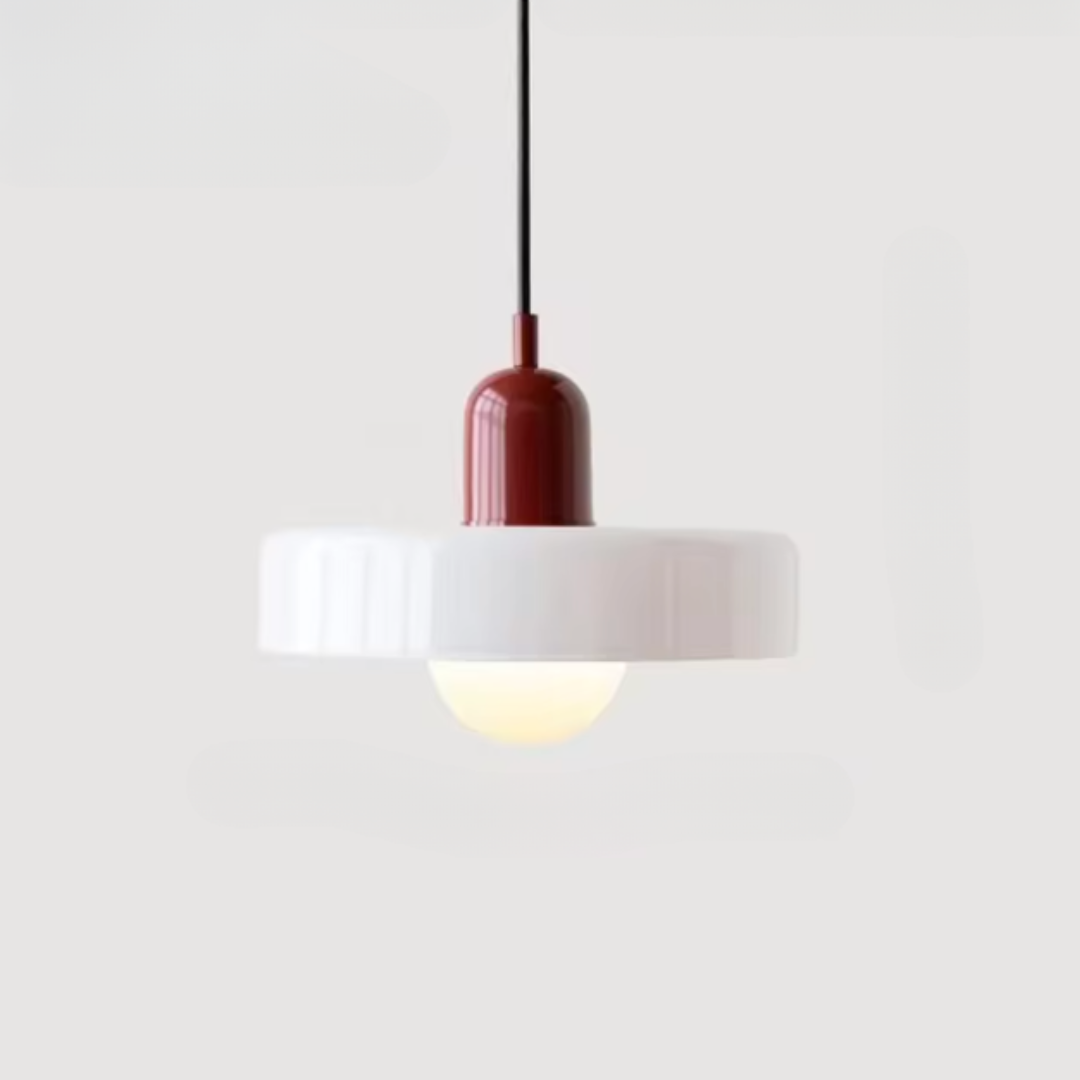 Lampa Wisząca Bauhaus z Dwukolorowym Szklanym Kloszem - Czerwony i biały
