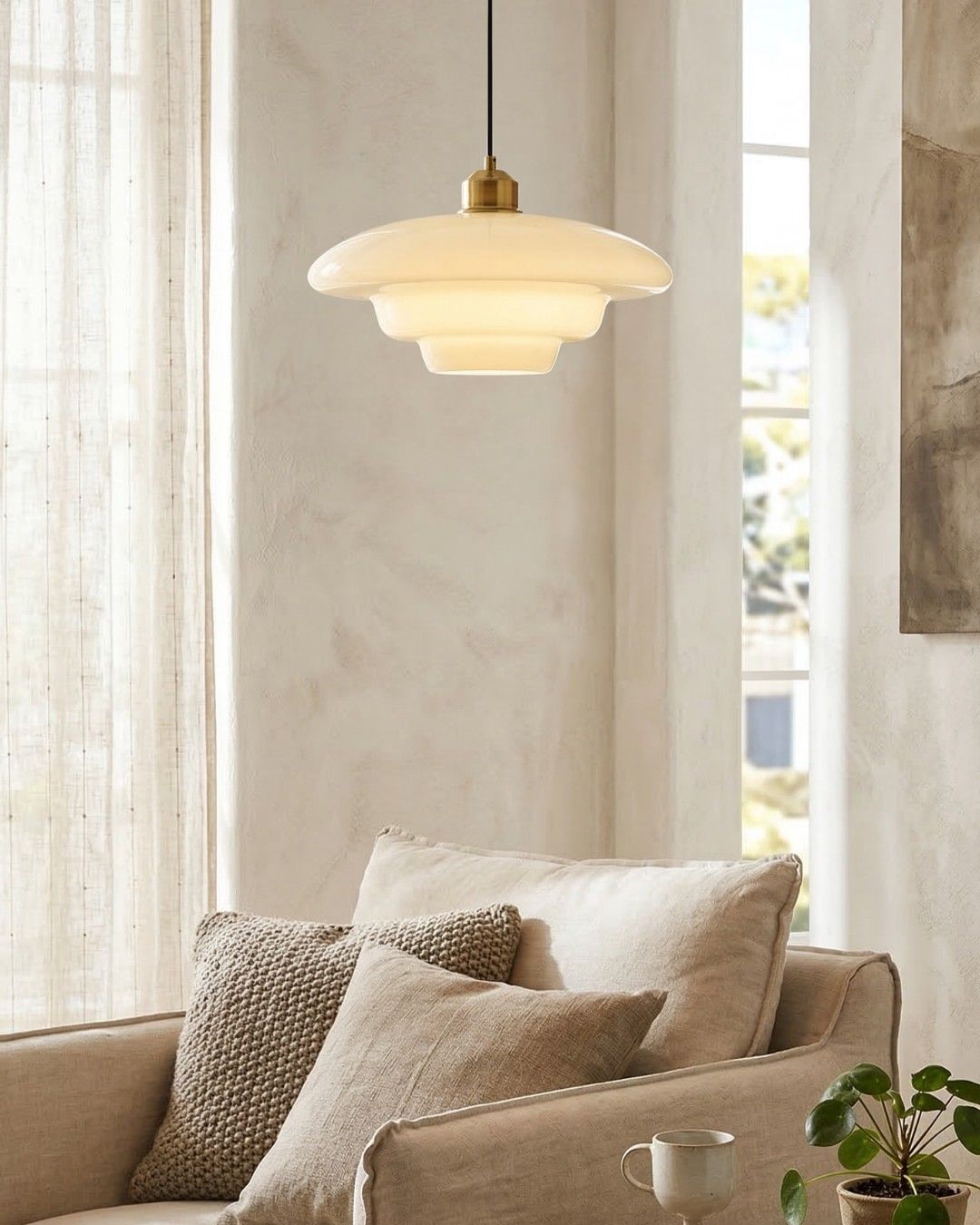 Lampa Wisząca Mid-Century z Opałowym Szklanym Kloszem - 2