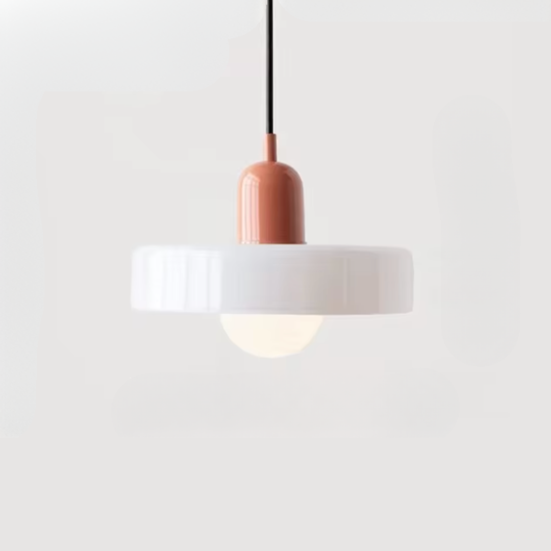 Lampa Wisząca Bauhaus z Dwukolorowym Szklanym Kloszem - Różowy i biały