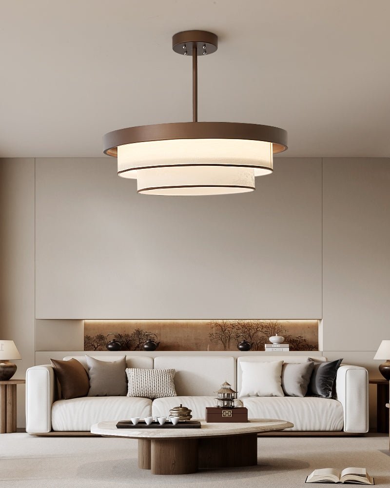 Lampa Wisząca Trzystopniowa z Tkaninowymi Kloszami