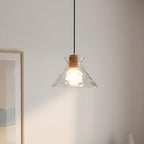 Lampa Wisząca z Młotkowanego Szkła z Drewnianymi Akcentami - 10