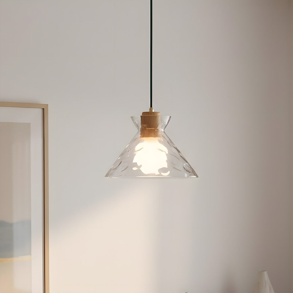 Lampa Wisząca z Młotkowanego Szkła z Drewnianymi Akcentami - 10