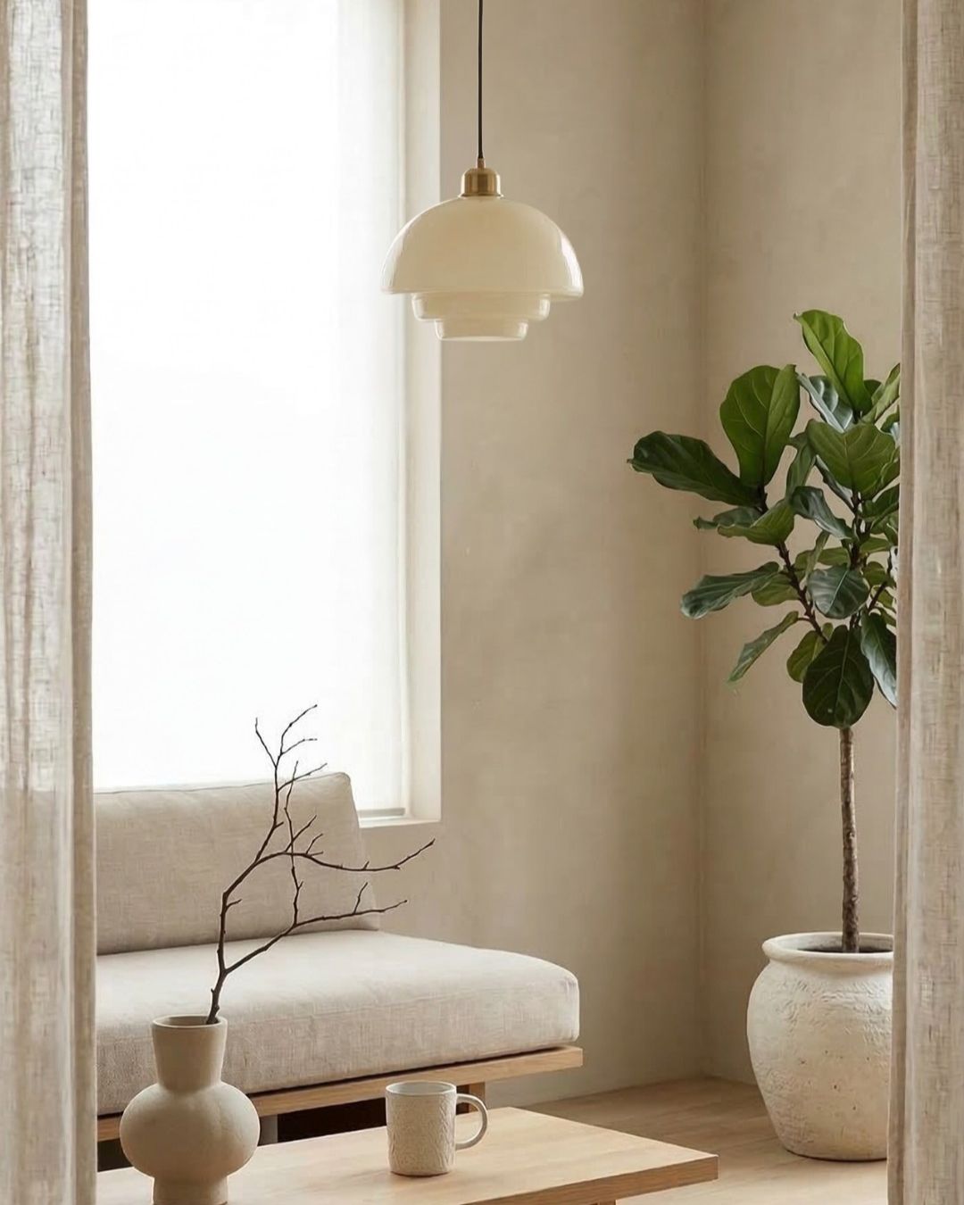 Lampa Wisząca Mid-Century z Opałowym Szklanym Kloszem - 6