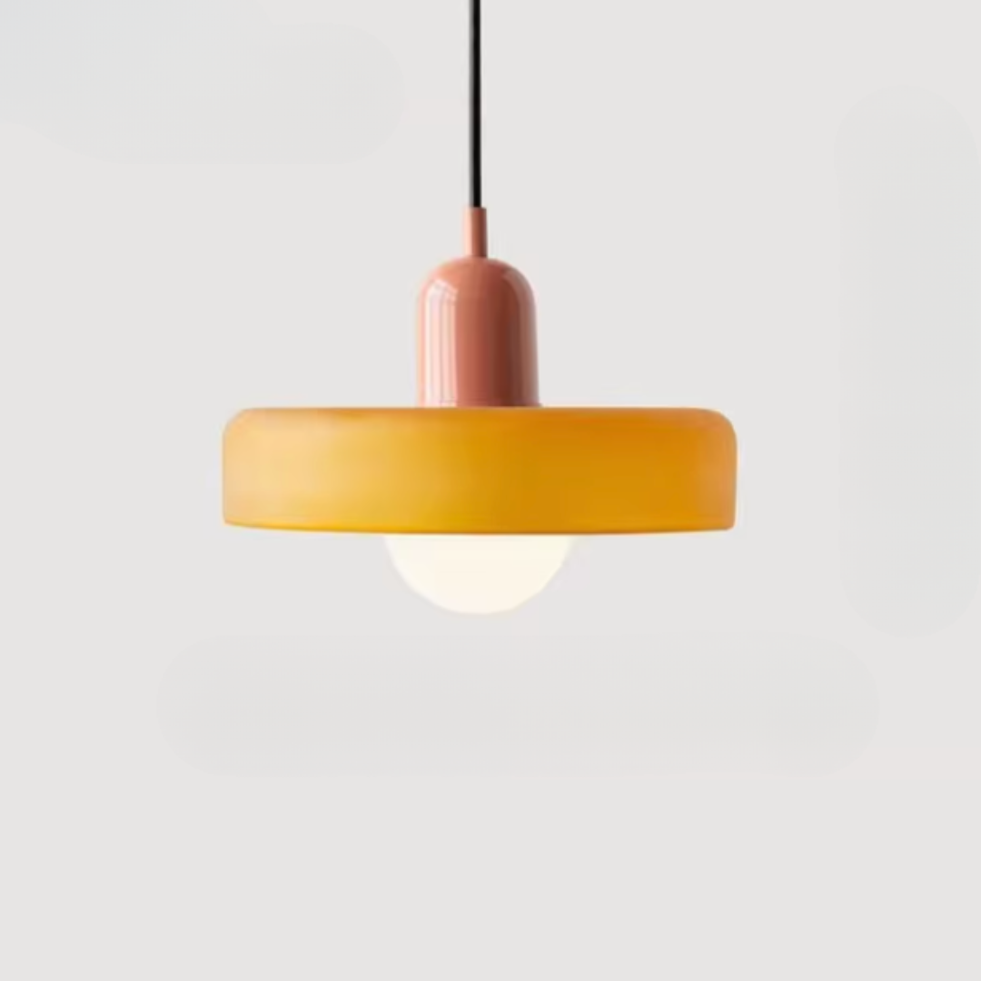 Lampa Wisząca Bauhaus z Dwukolorowym Szklanym Kloszem - Różowy i pomarańczowy