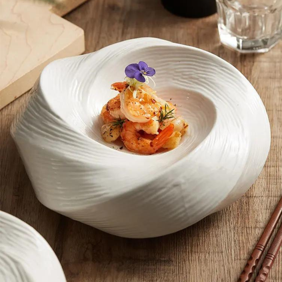 Miska Ceramiczna Spiralna z Reliefem do Sałatek i Makaronów