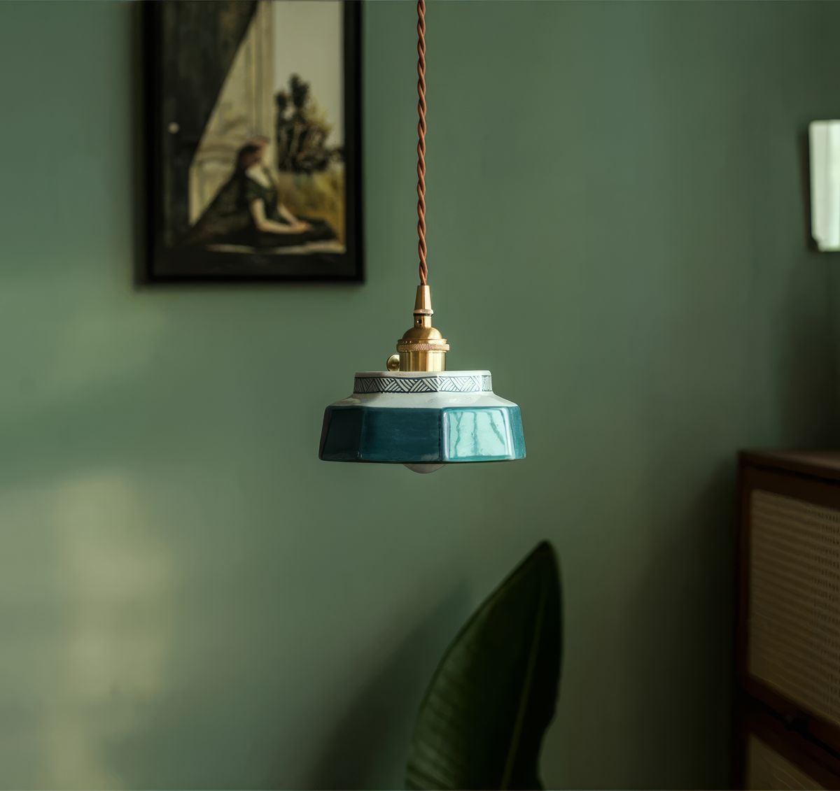 Lampa Wisząca Ceramiczna z Miedzianym Mocowaniem - Zeeden