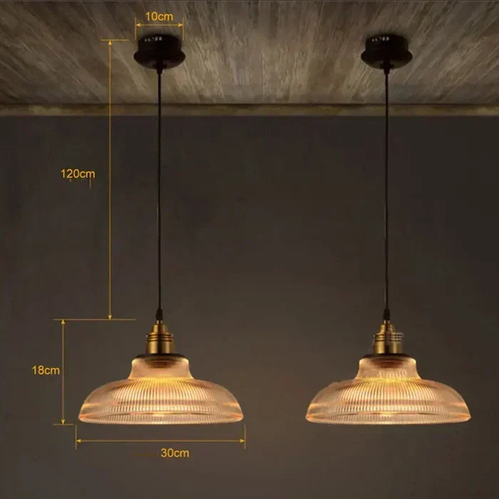 Lampa Wisząca ze Żebrowanym Szklanym Kloszem - 5