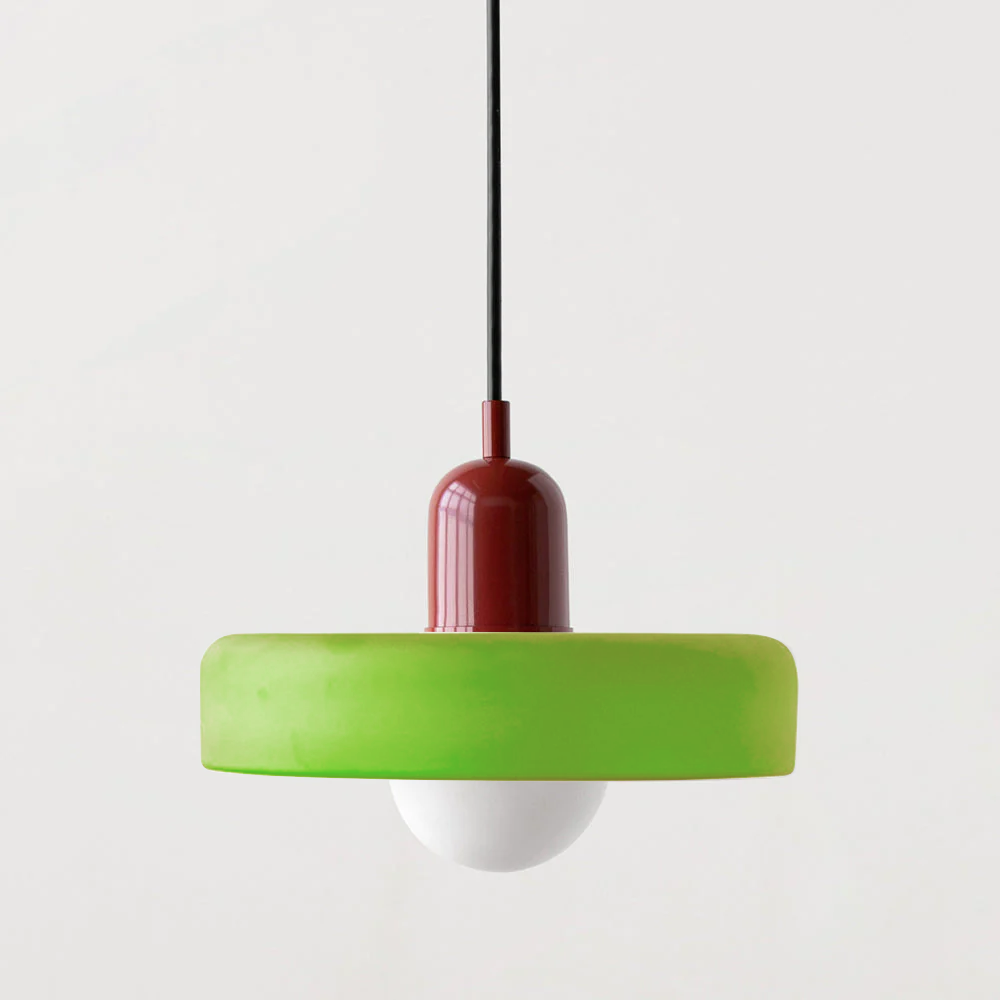 Lampa Wisząca Szklana z Kolorowym Kloszem i Metalowym Detalem - Czerwony