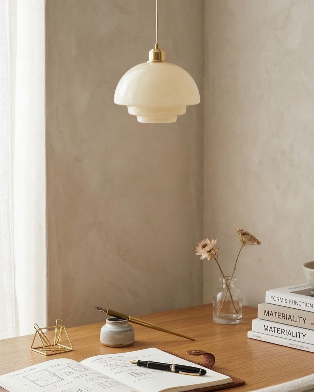 Lampa Wisząca Mid-Century z Opałowym Szklanym Kloszem - 8