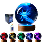 Lampka Nocna 3D z Kryształowym Aksolotlem i Drewnianą Podstawą - 2