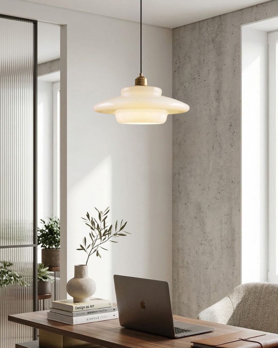 Lampa Wisząca Mid-Century z Opałowym Szklanym Kloszem - 10
