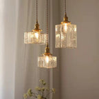Lampa Wisząca Vintage ze Żebrowanego Szkła z Żelazną Ramą - 3