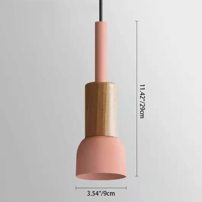 Lampa Wisząca Skandynawska Drewniana z Kolorowym Metalowym Kloszem - 5
