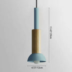 Lampa Wisząca Skandynawska Drewniana z Kolorowym Metalowym Kloszem - 7