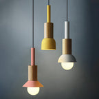 Lampa Wisząca Skandynawska Drewniana z Kolorowym Metalowym Kloszem - 3