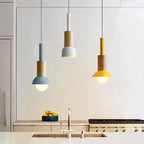 Lampa Wisząca Skandynawska Drewniana z Kolorowym Metalowym Kloszem - 13