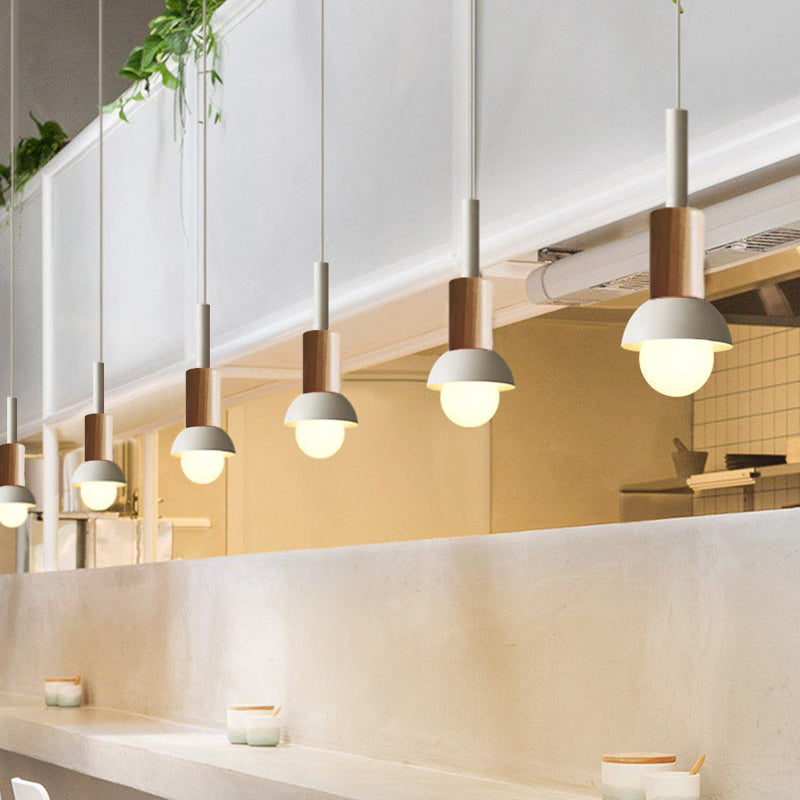 Lampa Wisząca Skandynawska Drewniana z Kolorowym Metalowym Kloszem - 9