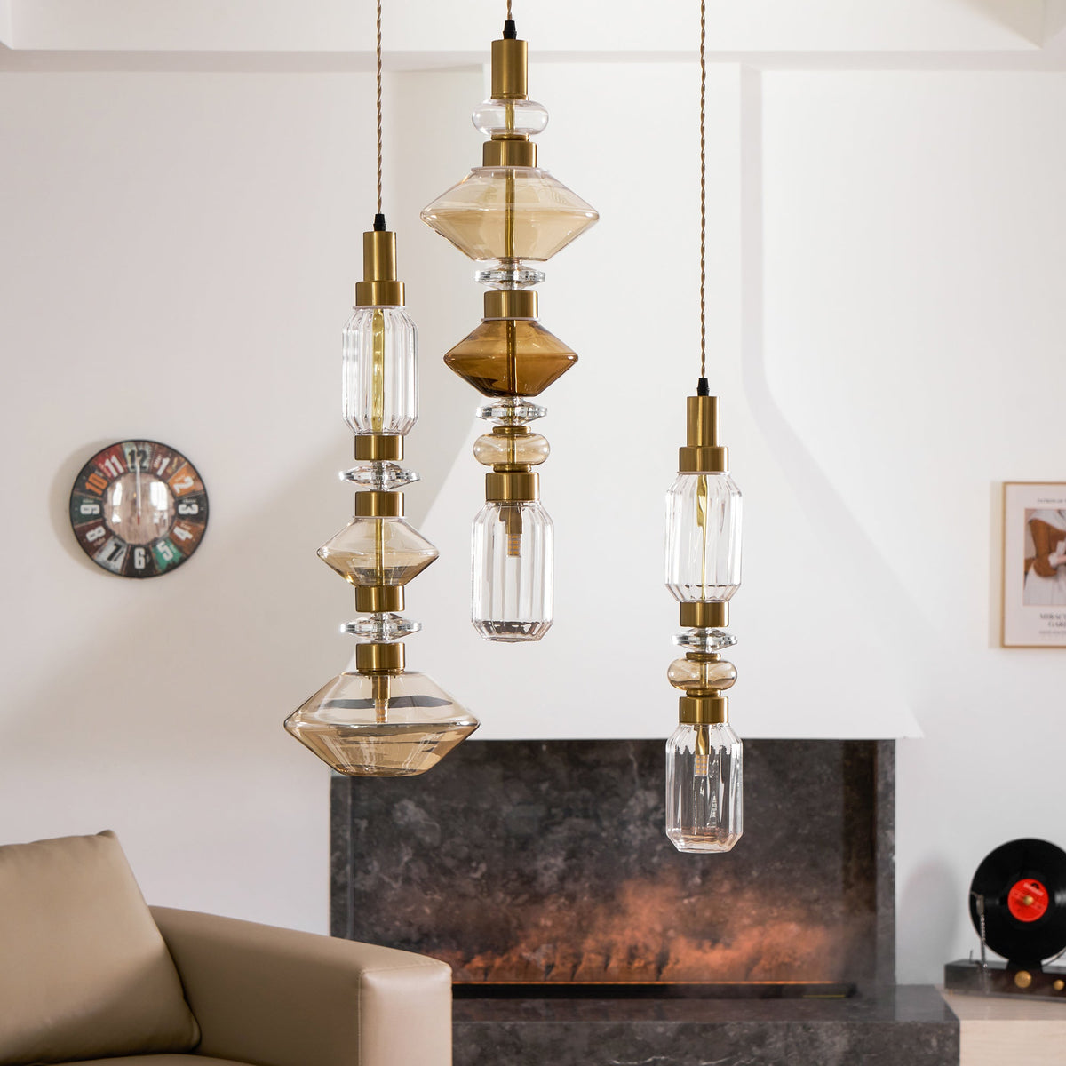 Lampa Wisząca Szklana z Miedzianym Wykończeniem - 5